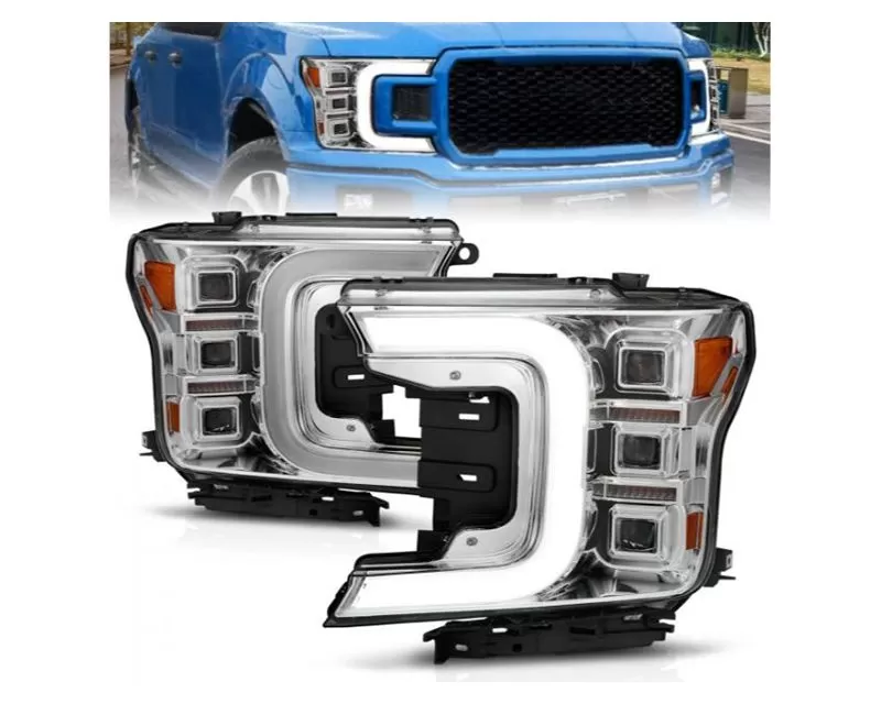 Anzo USA Full Led Projector Light Bar Style Headlights  Chrome Amber Ford F-150 2018-2020 - 111521