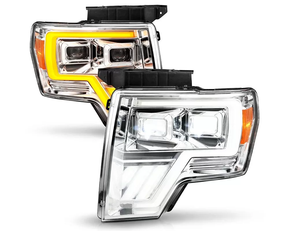 ANZO USA Chrome Full LED Projector Plank Headlights w/ Initiation Feature & Sequential Signal Ford F-150 2009-2014 - 111607