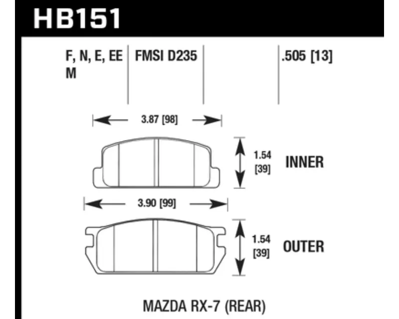 Hawk Performance Black Mazda RX-7 Rear 1981-1985 1.1L 2-Cyl - HB151M.505