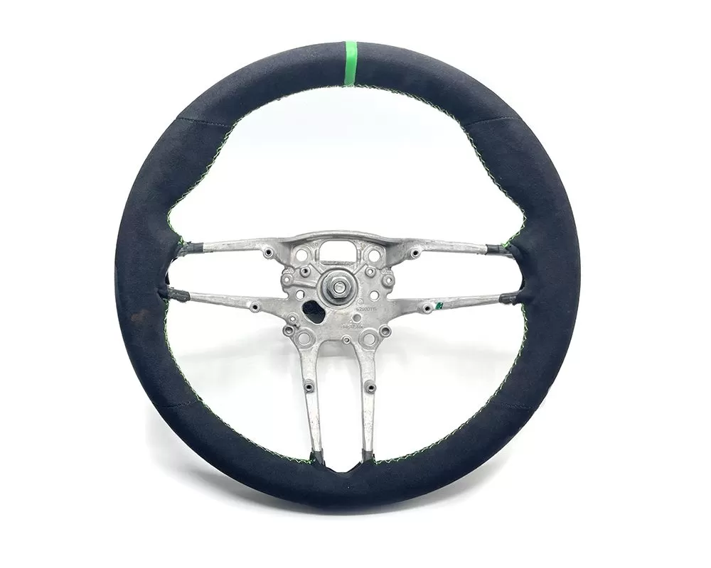 Porsche 992 | Taycan | GT3 | OEM Upgraded Customized Steering Wheel Alcantara Green Stitch Green Stripe - VR-992-TAY-STRWHL