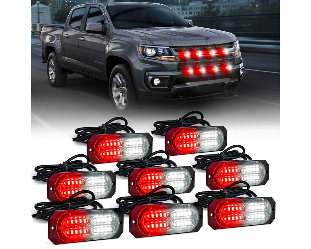 Xprite USA Surface Mount Grille Emergency Strobe Lights White/Red 8 Pcs ...