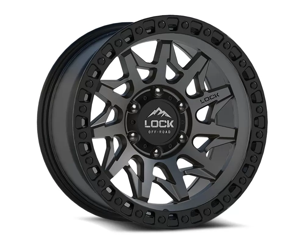 Lock Off-Road Lunatic Wheel 20x10 5x127 -18mm Matte Grey w/ Matte Black Ring - LUNATIC-2157MGMBR