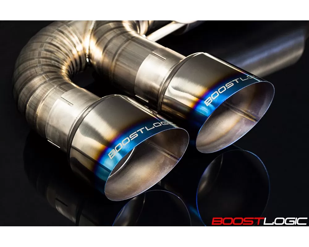 Boost Logic 4 Inch Titanium Exhaust System Blue Tips (Standard) with Quadzilla Midpipe Nissan R35 GTR 2009+ - BL02010910BlueTipQuadZilla