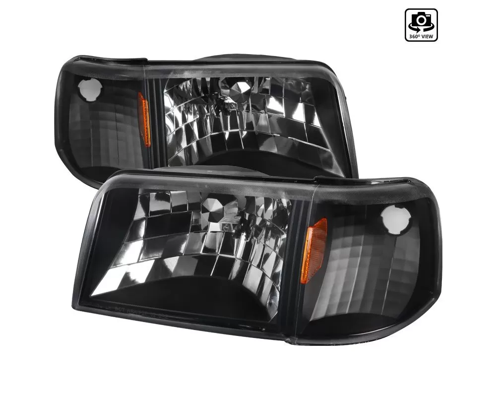 Spec-D Headlights w/ Corner Lights & Amber Reflectors (Matte Black  Housing/Clear Lens) Ford Ranger 1993-1997