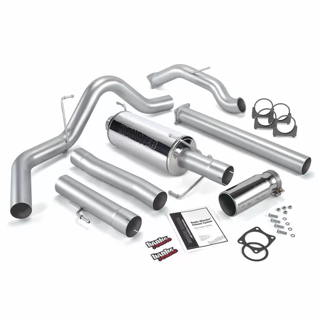 Banks Power Chrome Round Tip Single Exit Monster Exhaust System Dodge SCLB/CCSB No Catalytic Converter 5.9L 2003-2004 - 48641
