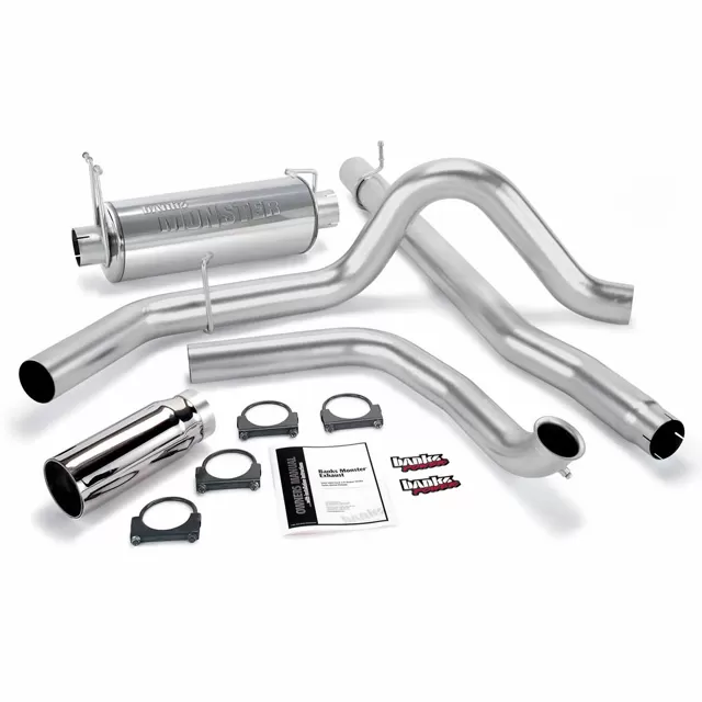 Banks Power Chrome Round Tip Single Exit Monster Exhaust System Ford without Catalytic Converter 7.3L 1999-2003 - 48656