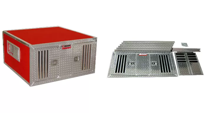Owens Products 38 W x 48 D x 25 H Diamond Tread Aluminum Parts Dog Box DIY Series Double Compartment w/ Standard Vents - 55048
