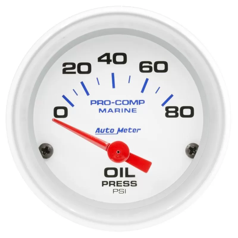AutoMeter GAUGE; OIL PRESSURE; 2 1/16in.; 80PSI; ELECTRIC; MARINE WHITE - 200744