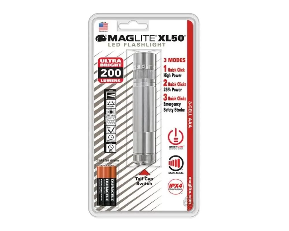 MagLite XL50 LED Flashlight Blister Pack - Silver - XL50-S3106
