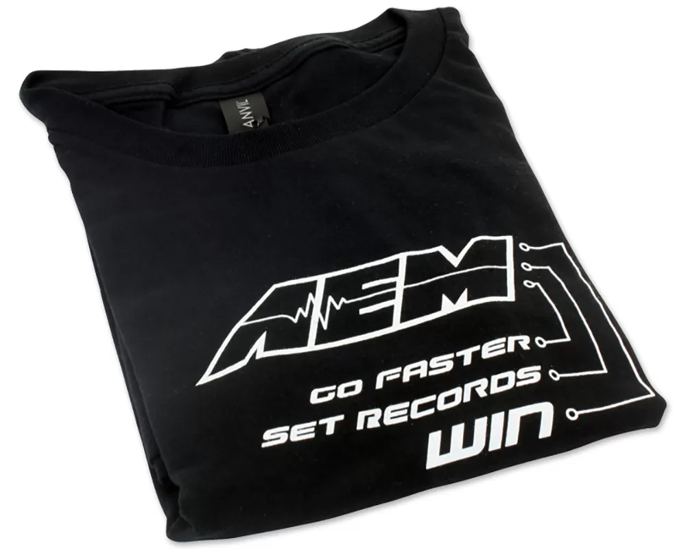 AEM Electronics "Go Faster. Set Records. Win" AEM Logo T Shirt 2XL Black - 02-2013XXL